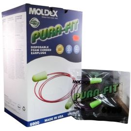Moldex Pura-Fit Foam Corded Earplugs - Disposable - NRR 33 - 100 Pairs/Box