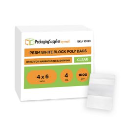 White Block Poly Bags 1000 Qty 4 x 6 Inch 4 Mil